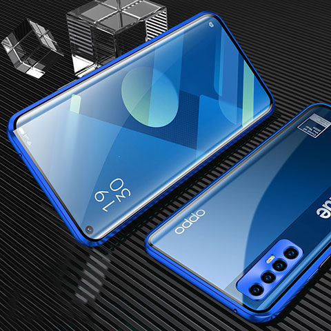 Funda Bumper Lujo Marco de Aluminio Espejo 360 Grados Carcasa T04 para Oppo Find X2 Neo Azul