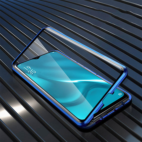 Funda Bumper Lujo Marco de Aluminio Espejo 360 Grados Carcasa T04 para Oppo R17 Neo Azul