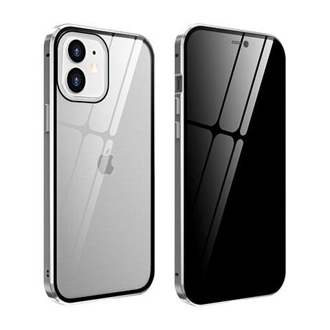 Funda Bumper Lujo Marco de Aluminio Espejo 360 Grados Carcasa T05 para Apple iPhone 12 Mini Plata