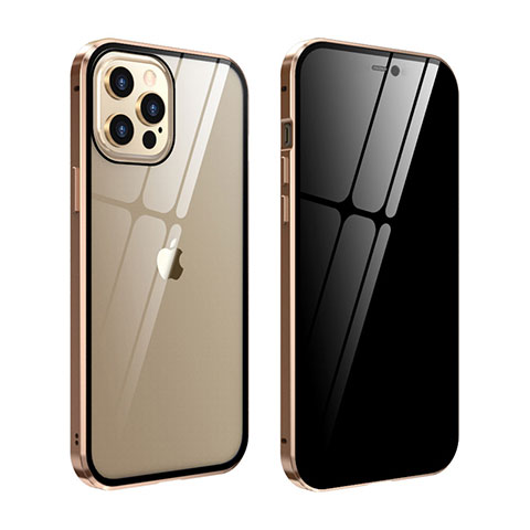 Funda Bumper Lujo Marco de Aluminio Espejo 360 Grados Carcasa T05 para Apple iPhone 12 Pro Max Oro