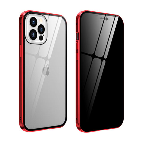 Funda Bumper Lujo Marco de Aluminio Espejo 360 Grados Carcasa T05 para Apple iPhone 12 Pro Max Rojo