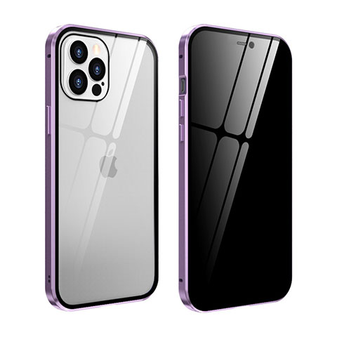 Funda Bumper Lujo Marco de Aluminio Espejo 360 Grados Carcasa T05 para Apple iPhone 12 Pro Purpura Claro