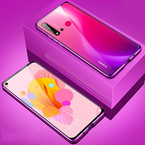 Funda Bumper Lujo Marco de Aluminio Espejo 360 Grados Carcasa T05 para Huawei Nova 5i Morado