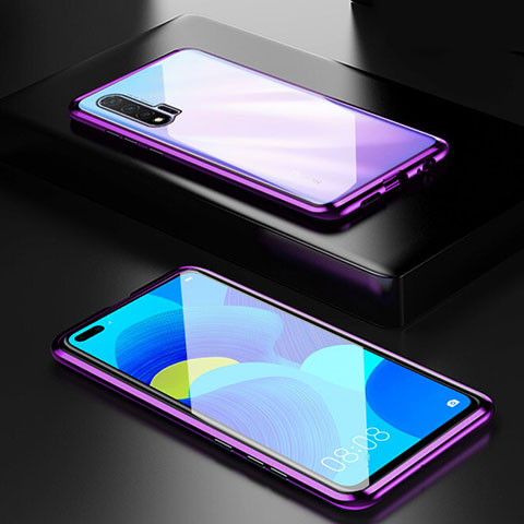 Funda Bumper Lujo Marco de Aluminio Espejo 360 Grados Carcasa T05 para Huawei Nova 6 5G Morado