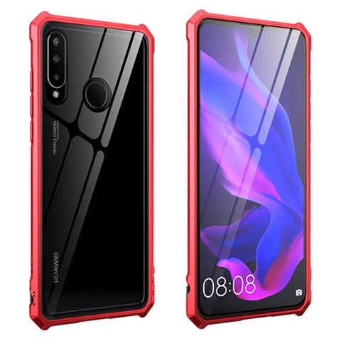 Funda Bumper Lujo Marco de Aluminio Espejo 360 Grados Carcasa T05 para Huawei P30 Lite New Edition Rojo