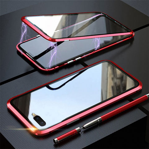 Funda Bumper Lujo Marco de Aluminio Espejo 360 Grados Carcasa T05 para Oppo R17 Neo Rojo