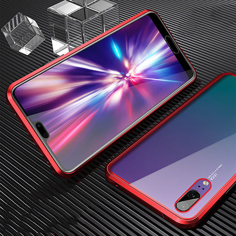 Funda Bumper Lujo Marco de Aluminio Espejo 360 Grados Carcasa T06 para Huawei P20 Rojo