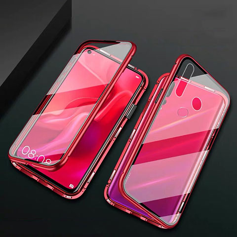 Funda Bumper Lujo Marco de Aluminio Espejo 360 Grados Carcasa T06 para Huawei P30 Lite Rojo