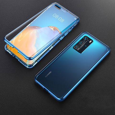 Funda Bumper Lujo Marco de Aluminio Espejo 360 Grados Carcasa T06 para Huawei P40 Pro Azul