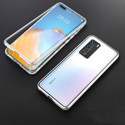 Funda Bumper Lujo Marco de Aluminio Espejo 360 Grados Carcasa T06 para Huawei P40 Pro Plata