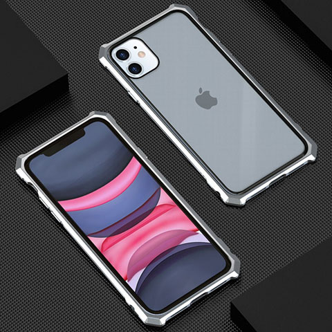 Funda Bumper Lujo Marco de Aluminio Espejo 360 Grados Carcasa T07 para Apple iPhone 11 Plata