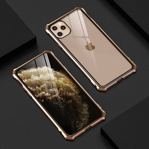 Funda Bumper Lujo Marco de Aluminio Espejo 360 Grados Carcasa T07 para Apple iPhone 11 Pro Oro