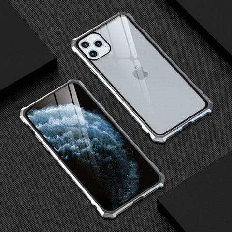 Funda Bumper Lujo Marco de Aluminio Espejo 360 Grados Carcasa T07 para Apple iPhone 11 Pro Plata