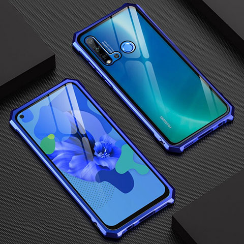 Funda Bumper Lujo Marco de Aluminio Espejo 360 Grados Carcasa T07 para Huawei Nova 5i Azul