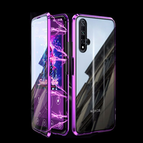 Funda Bumper Lujo Marco de Aluminio Espejo 360 Grados Carcasa T08 para Huawei Honor 20 Morado