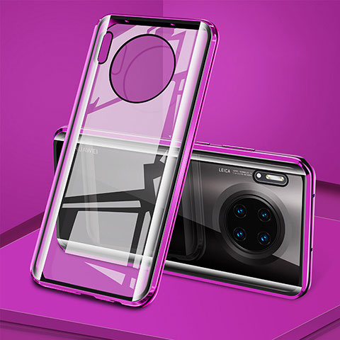 Funda Bumper Lujo Marco de Aluminio Espejo 360 Grados Carcasa T08 para Huawei Mate 30 Pro 5G Morado