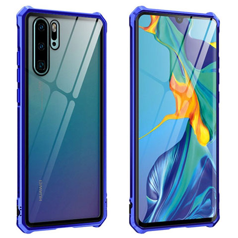 Funda Bumper Lujo Marco de Aluminio Espejo 360 Grados Carcasa T08 para Huawei P30 Pro New Edition Azul