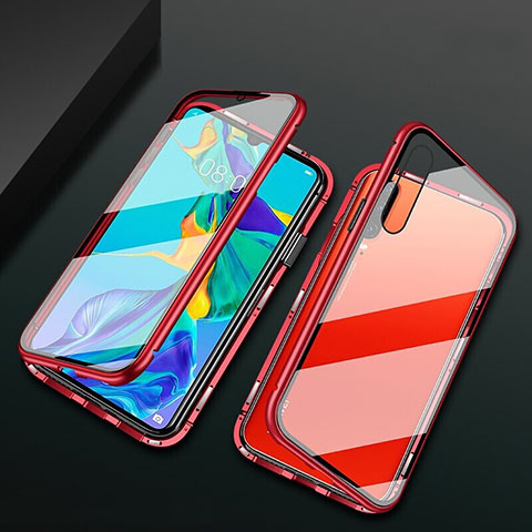 Funda Bumper Lujo Marco de Aluminio Espejo 360 Grados Carcasa T08 para Huawei P30 Rojo