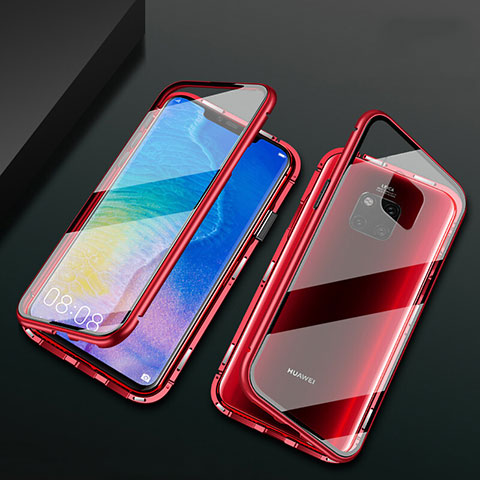 Funda Bumper Lujo Marco de Aluminio Espejo 360 Grados Carcasa T09 para Huawei Mate 20 Pro Rojo