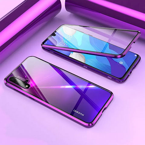 Funda Bumper Lujo Marco de Aluminio Espejo 360 Grados Carcasa T09 para Huawei Nova 5 Pro Morado