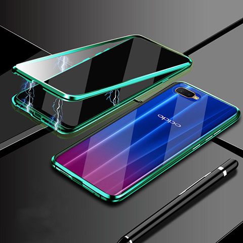 Funda Bumper Lujo Marco de Aluminio Espejo 360 Grados Carcasa T09 para Oppo K1 Verde