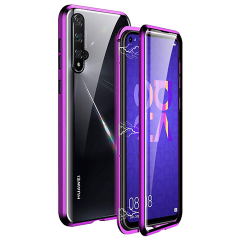 Funda Bumper Lujo Marco de Aluminio Espejo 360 Grados Carcasa T11 para Huawei Honor 20 Morado