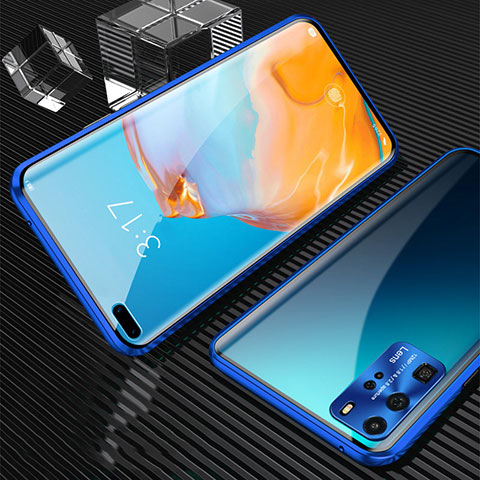 Funda Bumper Lujo Marco de Aluminio Espejo 360 Grados Carcasa T12 para Huawei P40 Pro Azul