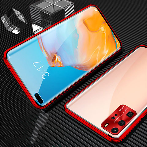 Funda Bumper Lujo Marco de Aluminio Espejo 360 Grados Carcasa T12 para Huawei P40 Pro Rojo