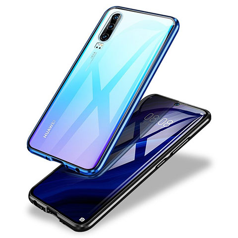 Funda Bumper Lujo Marco de Aluminio Espejo Carcasa M01 para Huawei P30 Azul