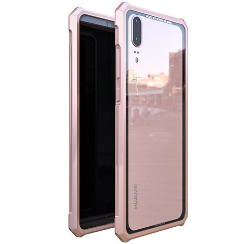 Funda Bumper Lujo Marco de Aluminio Espejo Carcasa para Huawei P20 Oro Rosa