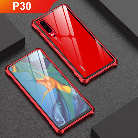 Funda Bumper Lujo Marco de Aluminio Espejo Carcasa para Huawei P30 Rojo