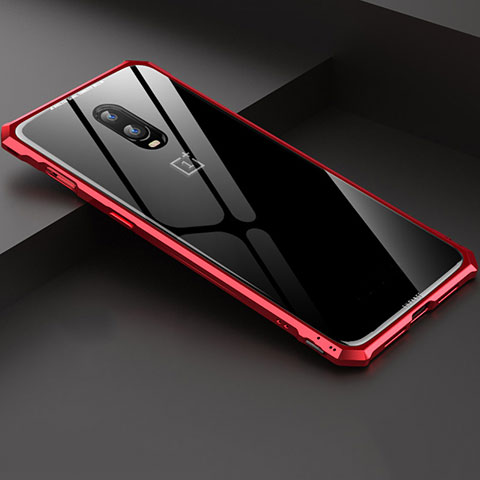 Funda Bumper Lujo Marco de Aluminio Espejo Carcasa para OnePlus 6T Rojo