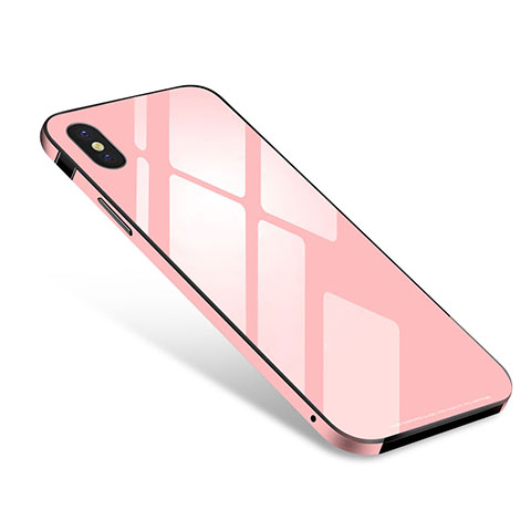 Funda Bumper Lujo Marco de Aluminio Espejo Carcasa S01 para Apple iPhone X Rosa