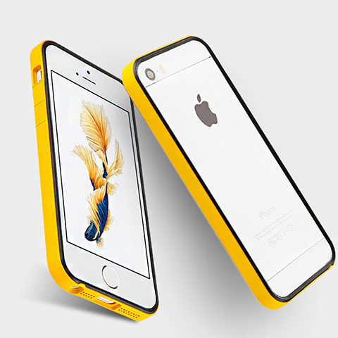 Funda Bumper Lujo Marco de Aluminio para Apple iPhone 5S Amarillo