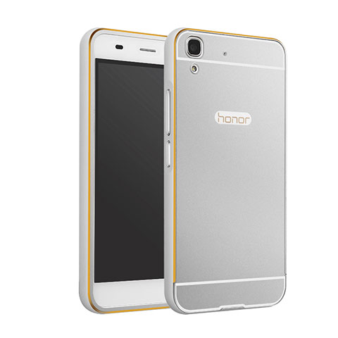 Funda Bumper Lujo Marco de Aluminio para Huawei Honor 4A Plata