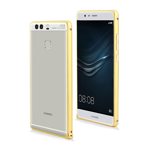 Funda Bumper Lujo Marco de Aluminio para Huawei P9 Amarillo