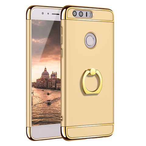 Funda Bumper Lujo Marco de Metal y Plastico Carcasa con Anillo de dedo Soporte A01 para Huawei Honor 8 Oro