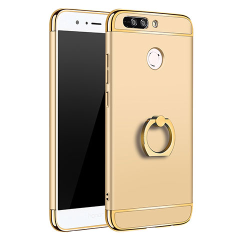 Funda Bumper Lujo Marco de Metal y Plastico Carcasa con Anillo de dedo Soporte A01 para Huawei Honor 8 Pro Oro