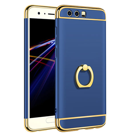 Funda Bumper Lujo Marco de Metal y Plastico Carcasa con Anillo de dedo Soporte A01 para Huawei Honor 9 Premium Azul