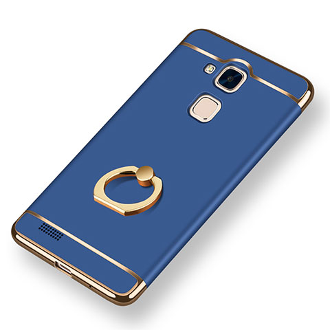 Funda Bumper Lujo Marco de Metal y Plastico Carcasa con Anillo de dedo Soporte A01 para Huawei Mate 7 Azul