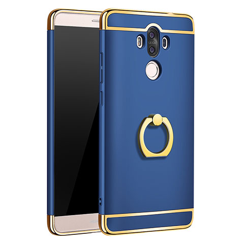 Funda Bumper Lujo Marco de Metal y Plastico Carcasa con Anillo de dedo Soporte A01 para Huawei Mate 9 Azul