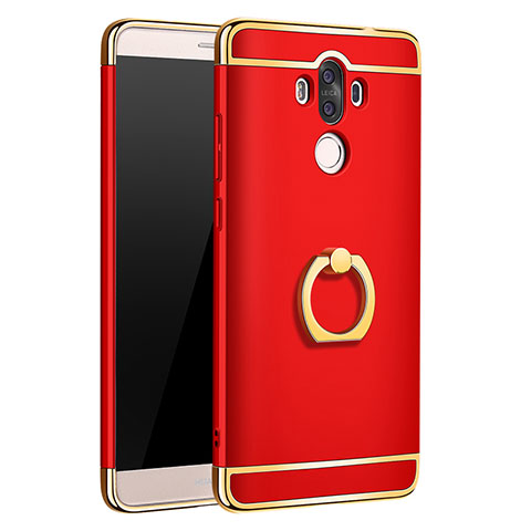 Funda Bumper Lujo Marco de Metal y Plastico Carcasa con Anillo de dedo Soporte A01 para Huawei Mate 9 Rojo