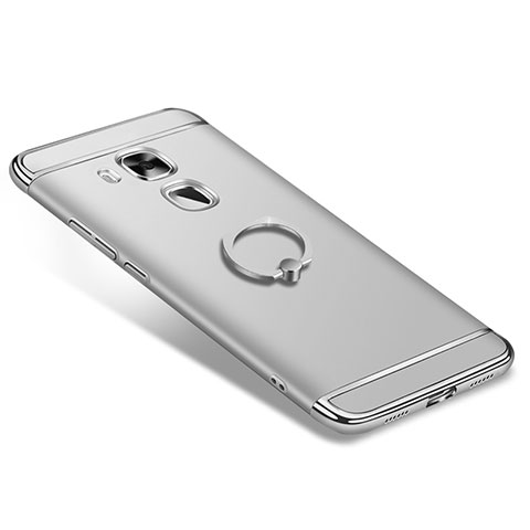 Funda Bumper Lujo Marco de Metal y Plastico Carcasa con Anillo de dedo Soporte A01 para Huawei Nova Plus Plata