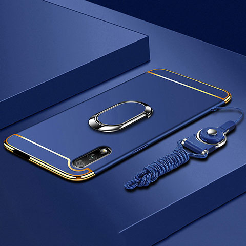 Funda Bumper Lujo Marco de Metal y Plastico Carcasa con Anillo de dedo Soporte A01 para Huawei P Smart Z (2019) Azul