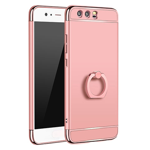 Funda Bumper Lujo Marco de Metal y Plastico Carcasa con Anillo de dedo Soporte A01 para Huawei P10 Plus Oro Rosa