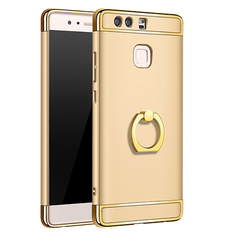 Funda Bumper Lujo Marco de Metal y Plastico Carcasa con Anillo de dedo Soporte A01 para Huawei P9 Plus Oro