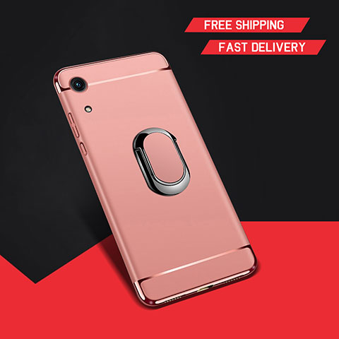 Funda Bumper Lujo Marco de Metal y Plastico Carcasa con Anillo de dedo Soporte A01 para Huawei Y6 (2019) Oro Rosa