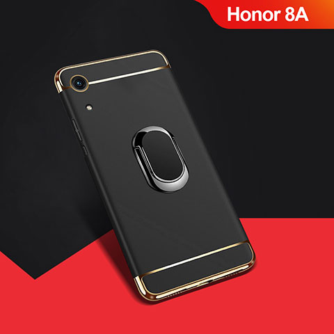 Funda Bumper Lujo Marco de Metal y Plastico Carcasa con Anillo de dedo Soporte A01 para Huawei Y6 Pro (2019) Negro