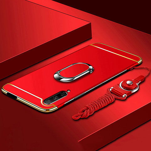 Funda Bumper Lujo Marco de Metal y Plastico Carcasa con Anillo de dedo Soporte A01 para Huawei Y9s Rojo