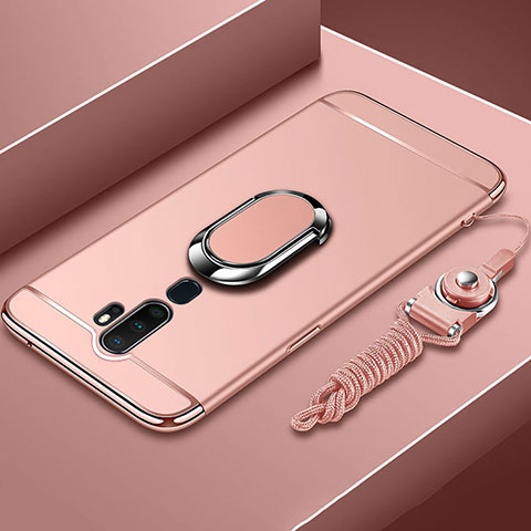 Funda Bumper Lujo Marco de Metal y Plastico Carcasa con Anillo de dedo Soporte A01 para Oppo A11 Oro Rosa